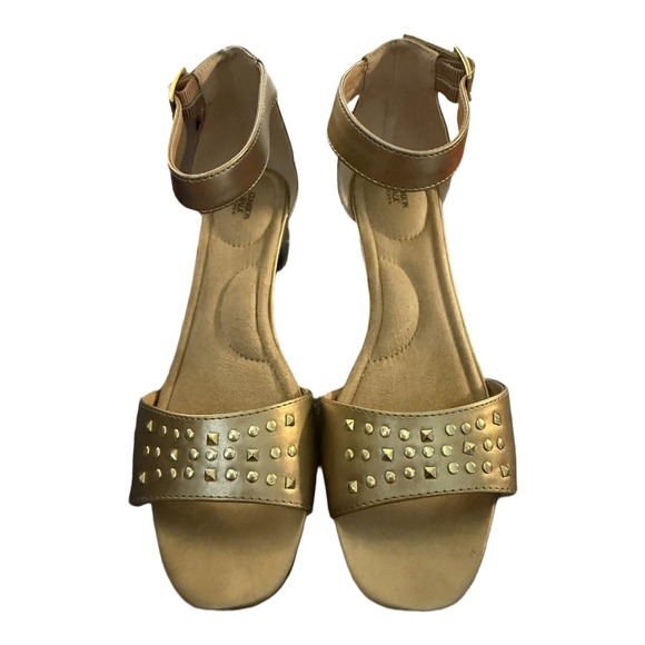 Avon Cushion Walk Gold Sandals Ankle Strap womens Size 9 Formal Party Comfort - Picture 1 of 8